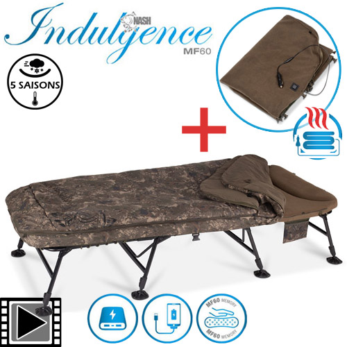 Bed Chair Nash MF60 Indulgence SS4 Wide MKII + Heated Blanket