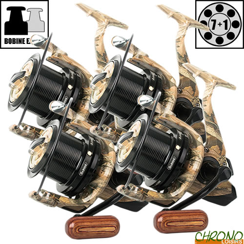 Moulinet Pêche à La Carpe Camo 60 – 1 Roulement, Frein Avant/Arrière, Fil 12 Lb Inclus, Grande Capacité